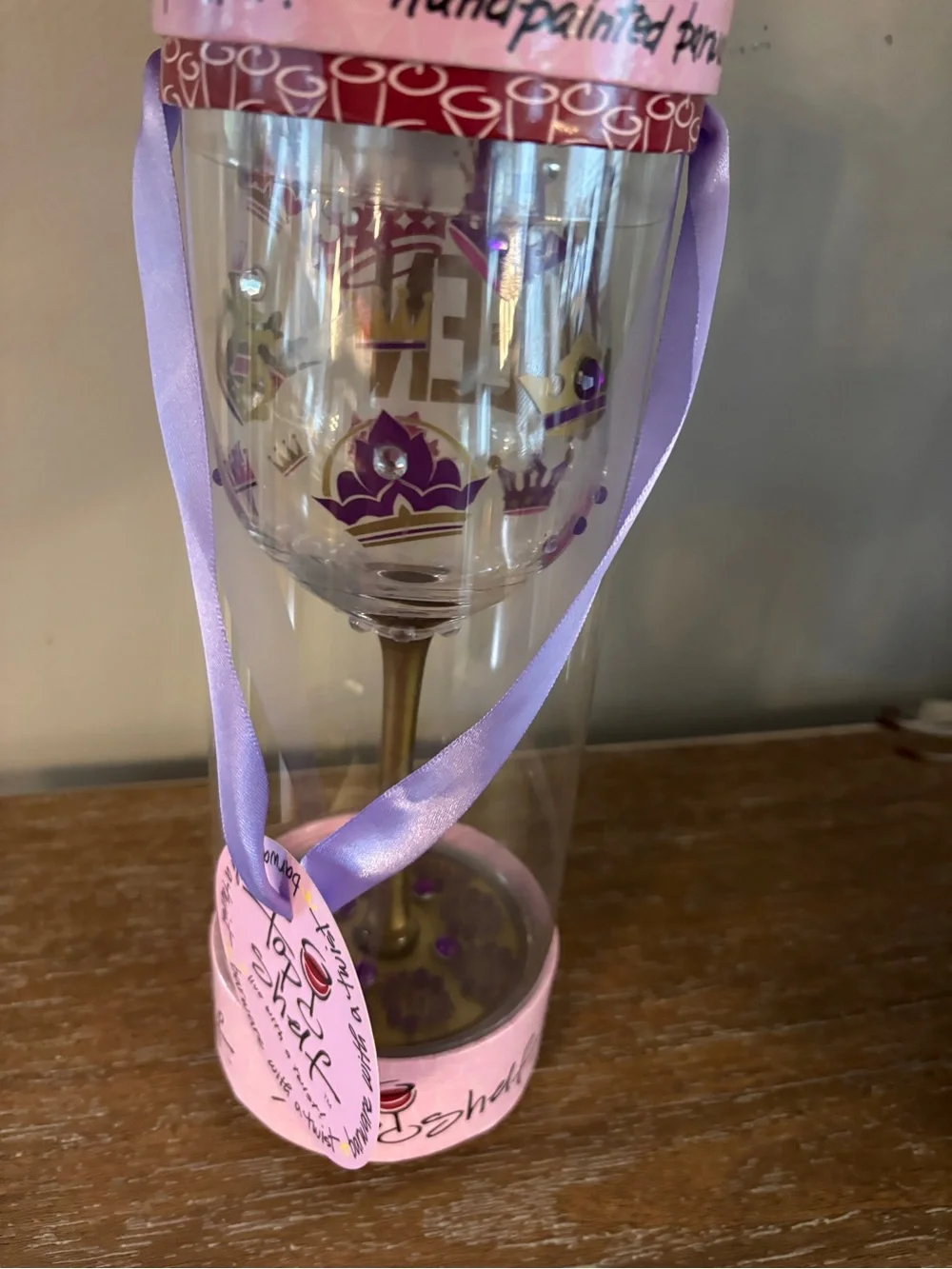 Birthday Queen Gold Stem Wine Glass by
